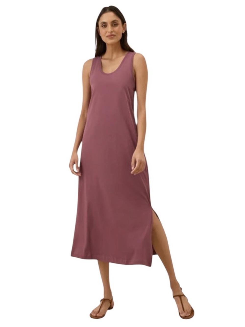 Pact organic cotton softspun mauve pink sleeveless midi dress minimalist